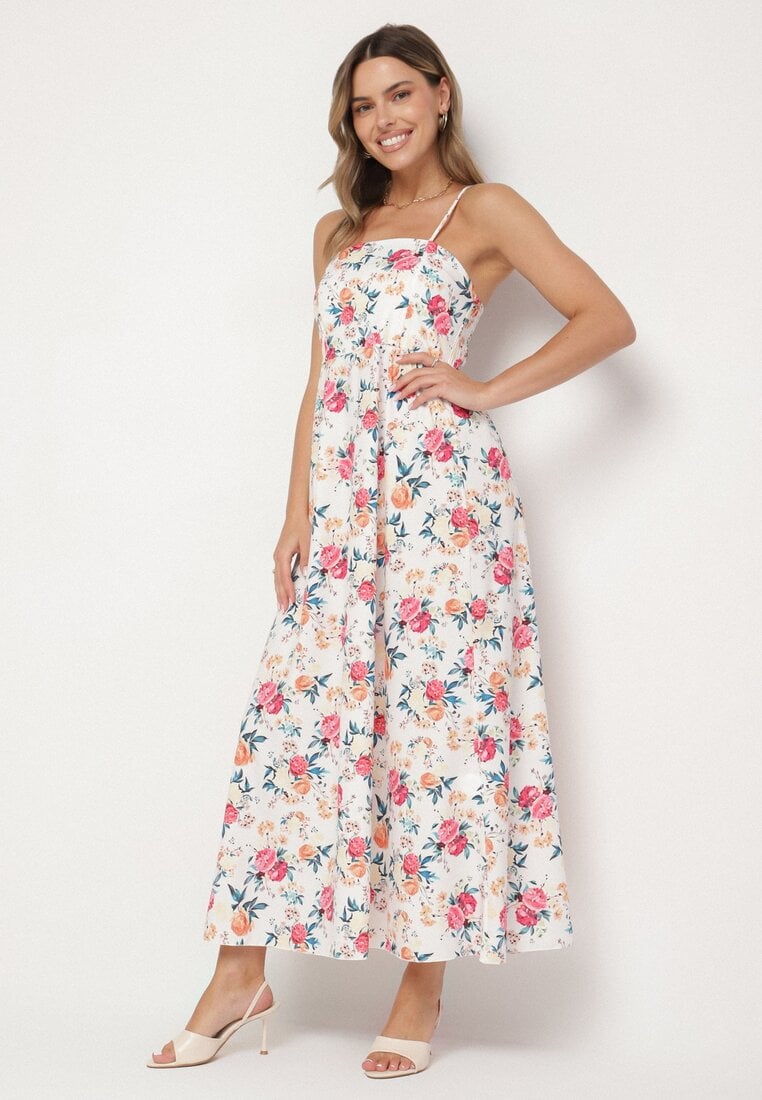 Rochie Roz din Viscoză cu croială evazată cu imprimeu floral Nalorene