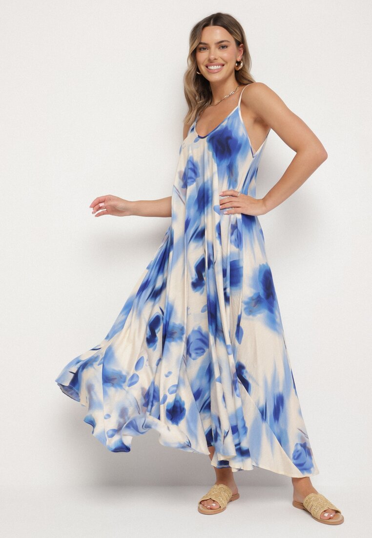 Rochie Albastră din Viscoză cu Motiv Abstract Nilenisa