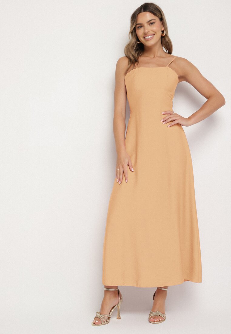 Rochie Portocalie Evazată cu Viscoză Meravela