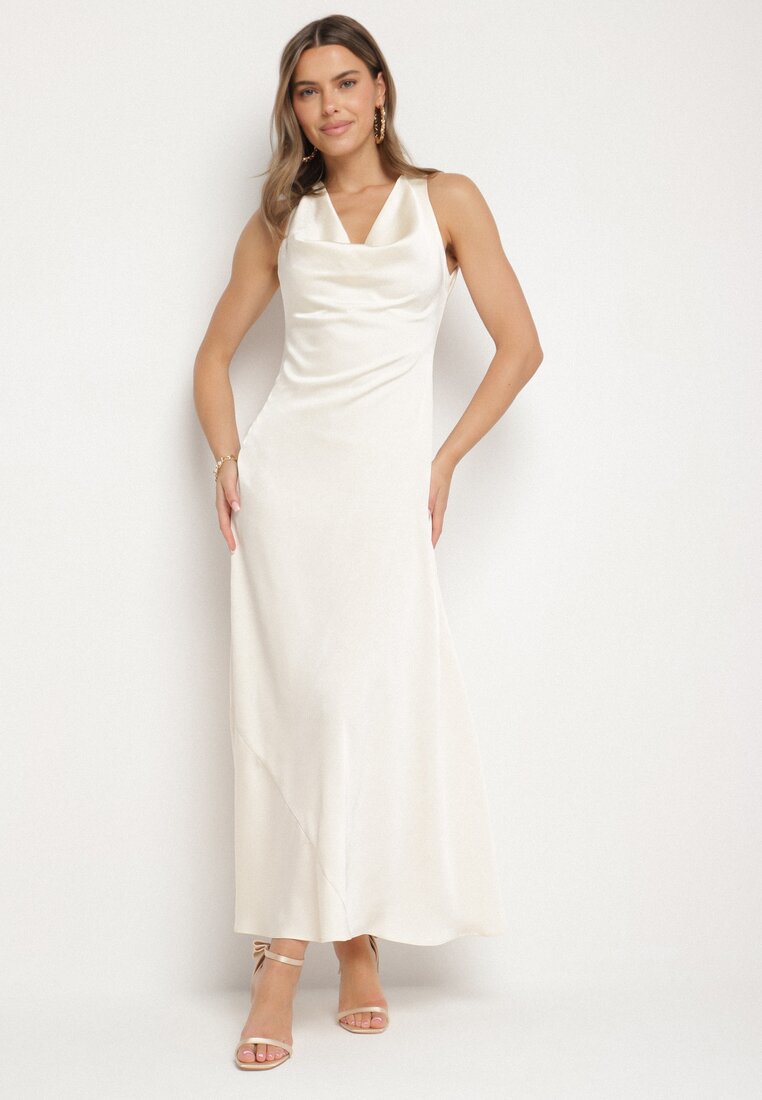 Rochie bej deschis Vices cu spatele decorativ și legătură Zimea