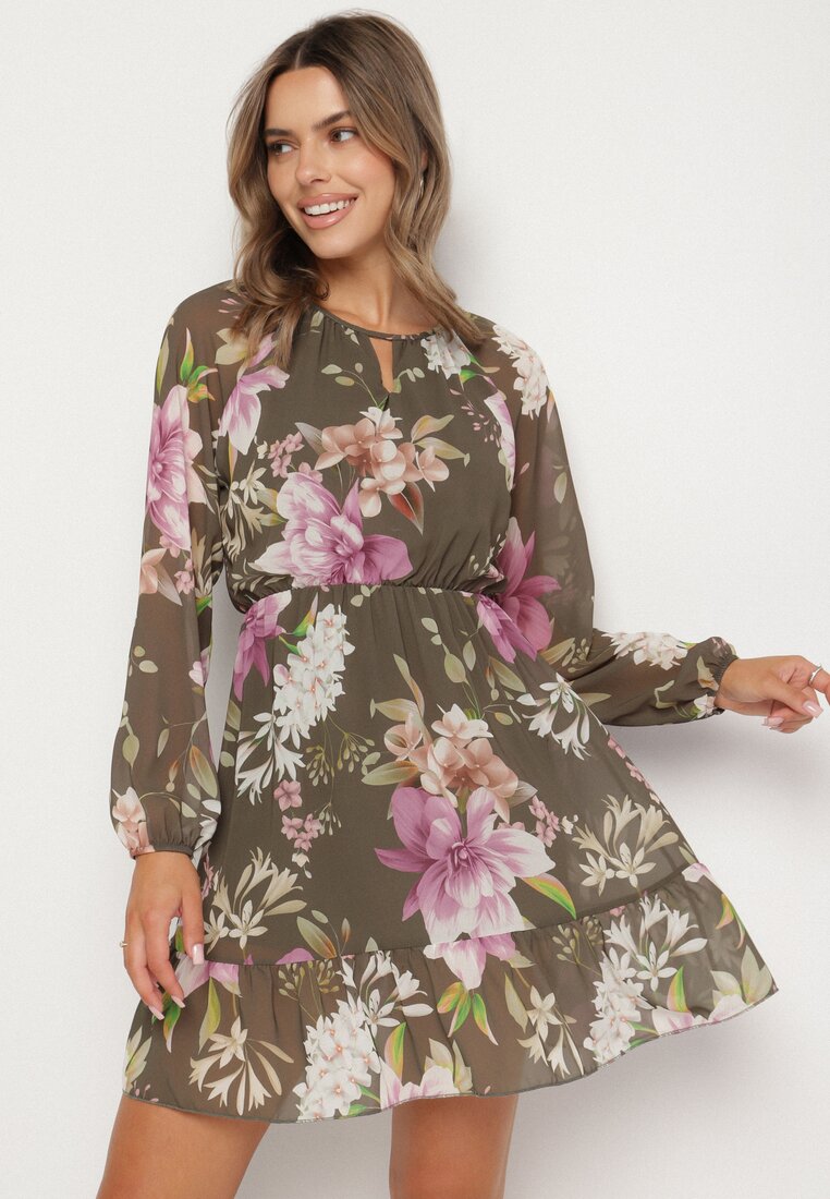 Rochie Verde închis evazată florală Zeramera