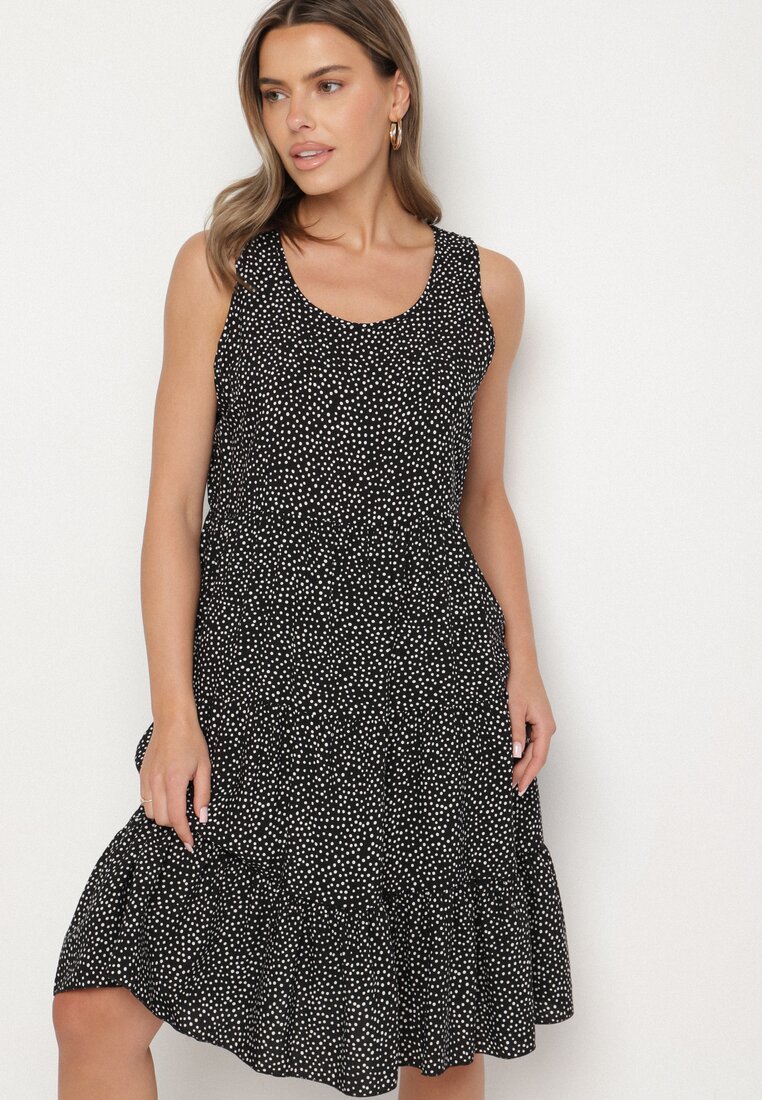 Rochie Neagră din bumbac cu buline cu volane Zerolia