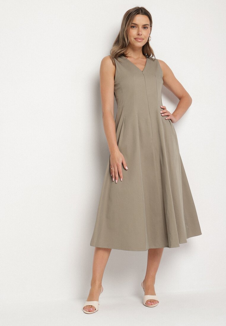 Rochie Verde deschis cu croi evazat și decolteu în V Alifia