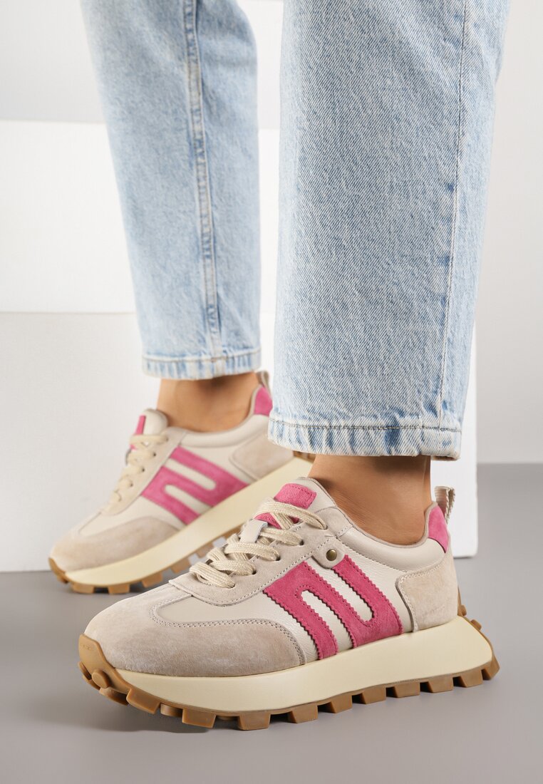Sneakers Bej cu fucsia