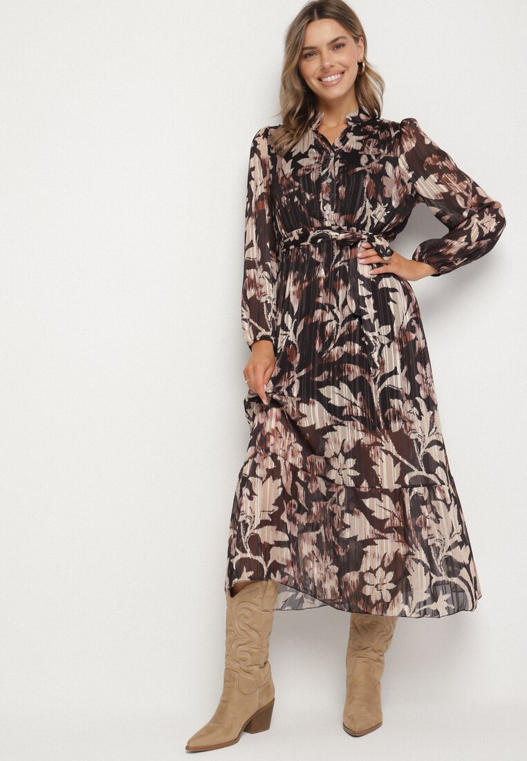 Rochie neagră evazată cu cordon de legat și fir metalic Nalirina