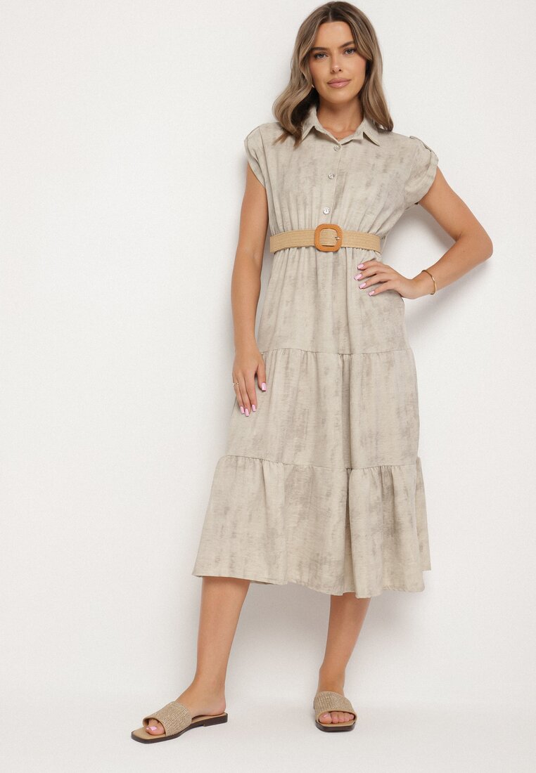 Rochie Bej deschis Decorată cu Curea împletită și nasturi Filianea