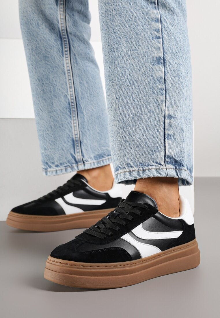 Adidași Negre Din piele întoarsă Stil teniși Cu model geometric Naliane