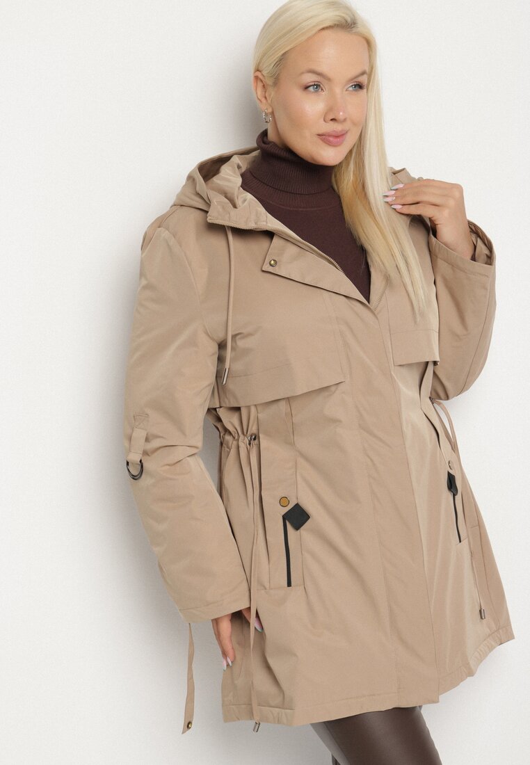 Geacă Bej Tip Parka cu Glugă și Mâneci cu prindere Falunea