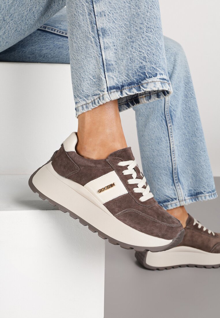 Adidași Maro din Piele intoarsă cu Talpă Groasă cu Inscripție Metalică Latisea