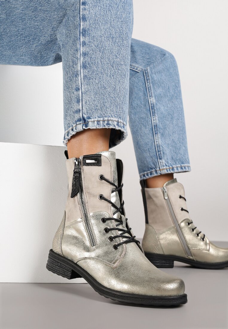 Botine Gri cu auriu