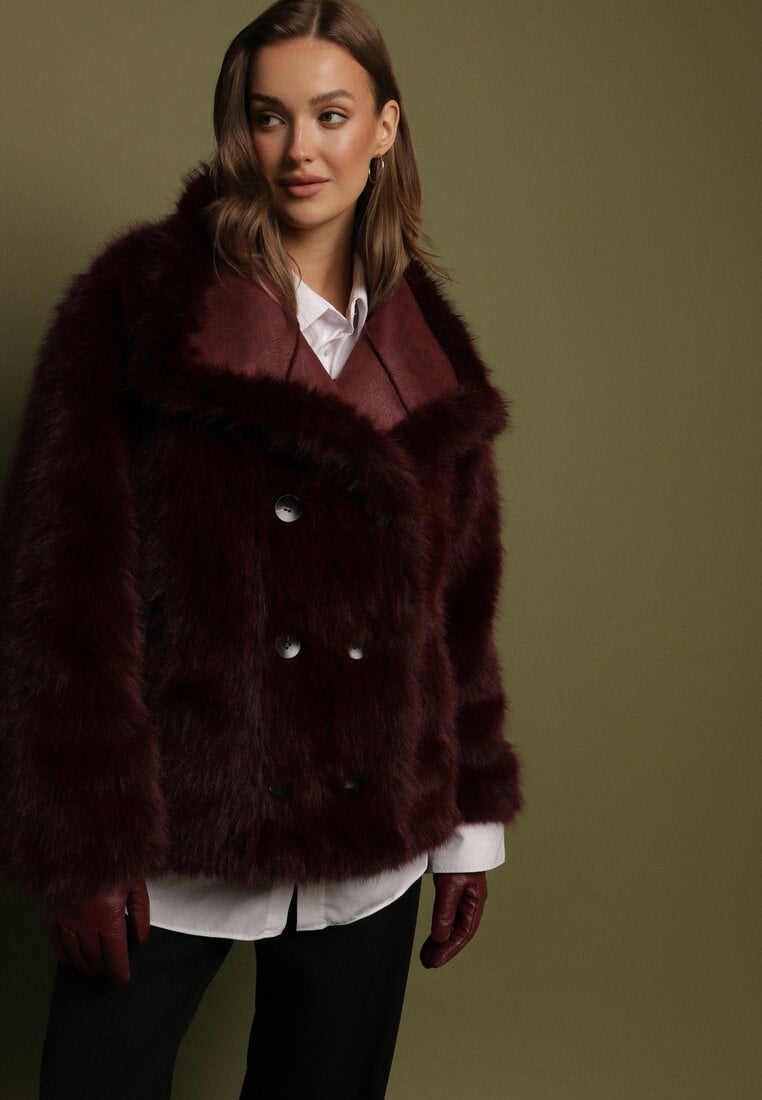 Geacă Bordo Reversibilă în Stil Biker cu Blăniță Aflita