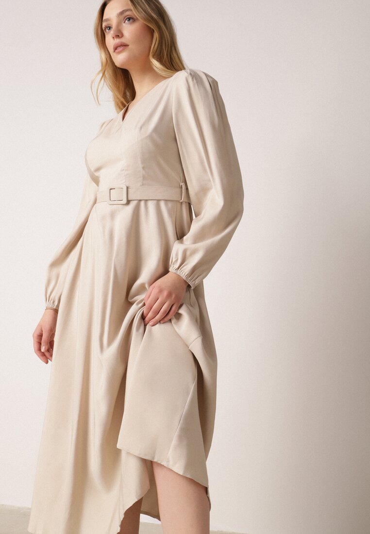 Rochie Bej Viscoză cu croi evazat cu centură cu cataramă Arilesse