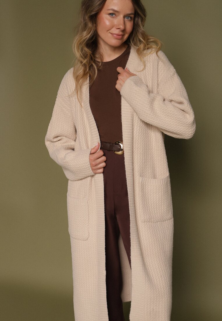 Cardigan Bej Deschis cu Bumbac Lung Asorisse