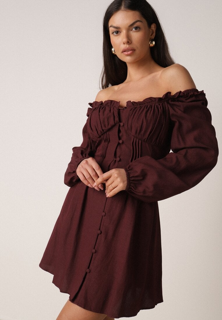 Rochie Maro Tip Spaniolă Vices cu Talie tip Corset și Mâneci Bufante Resana