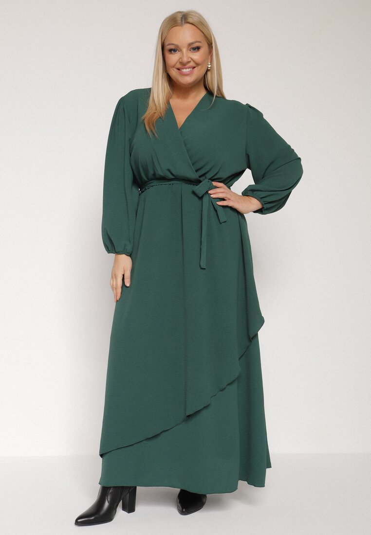 Rochie Verde Petrecută Asimetrică de Cocktail din Viscoză Ornamentată cu o curea Lanoresa