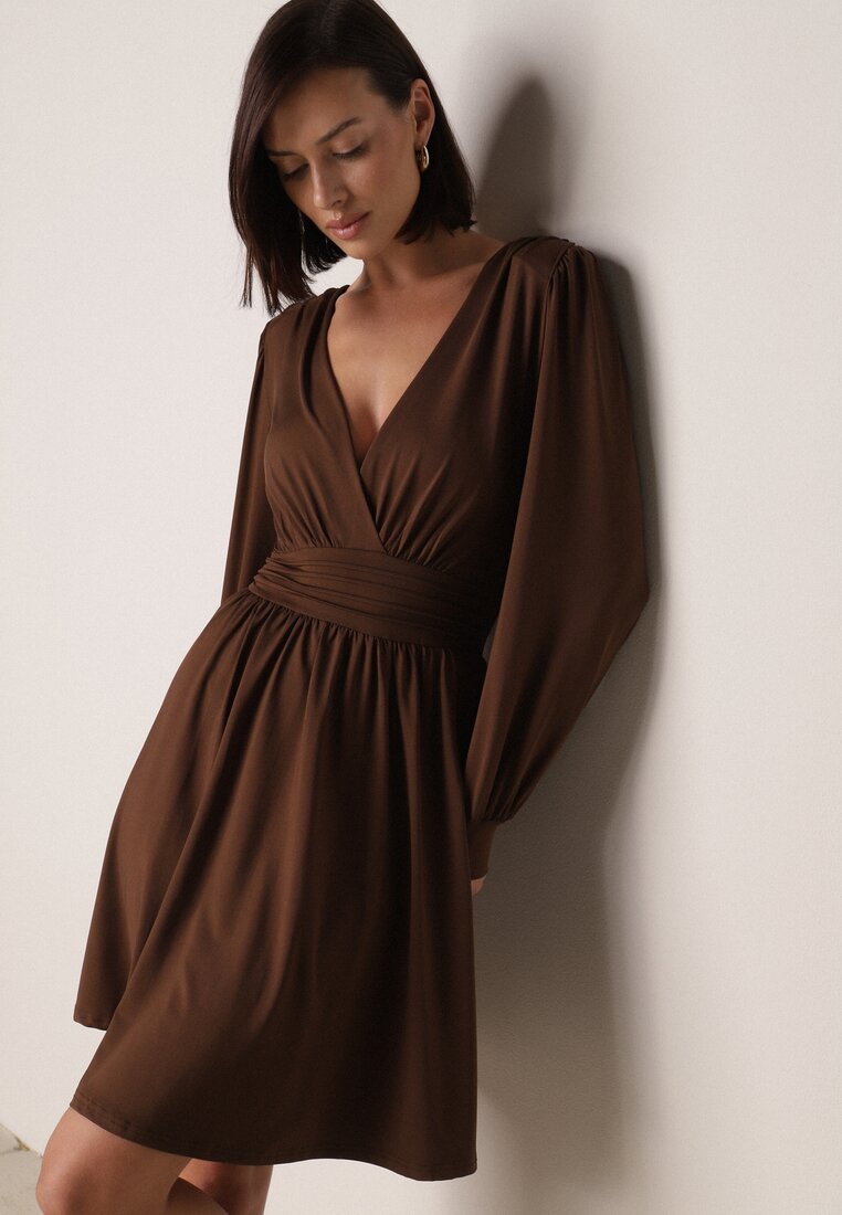 Rochie Evazată Maro cu Vâscoză Selithiel