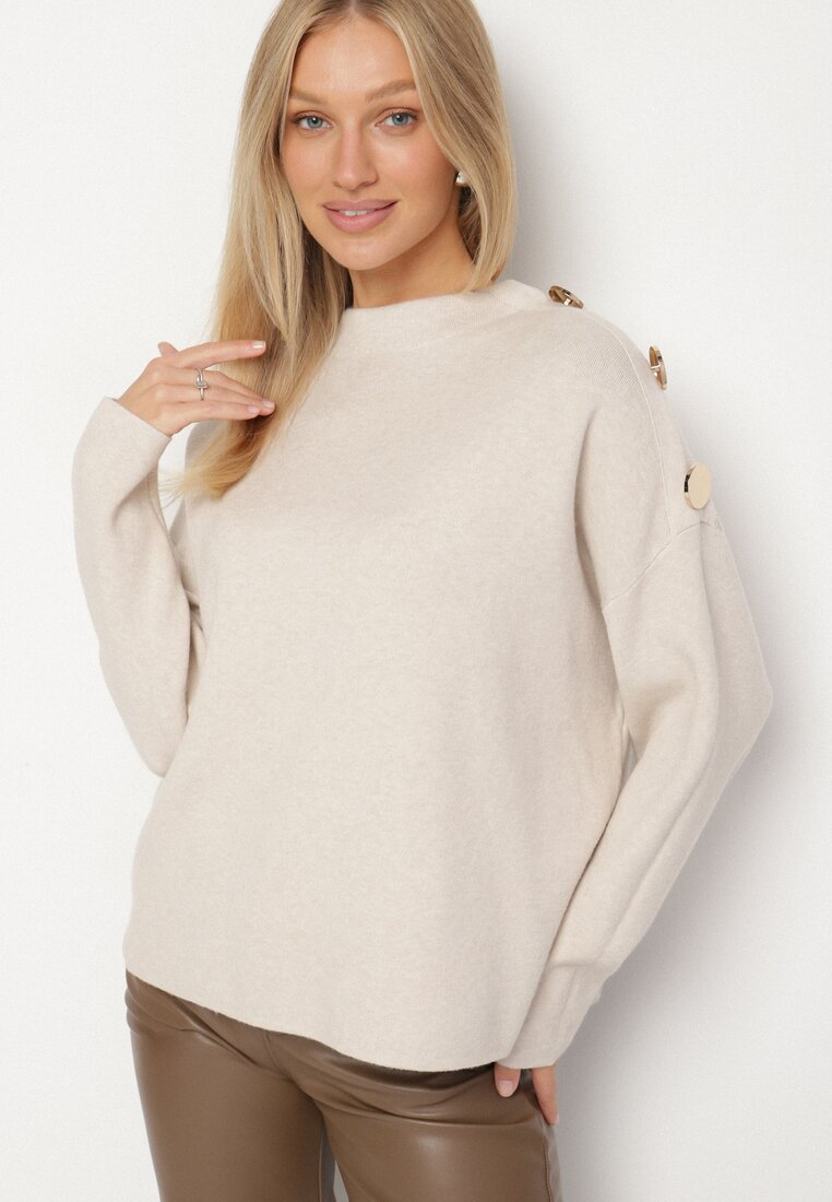 Pulover pe gât Bej deschis