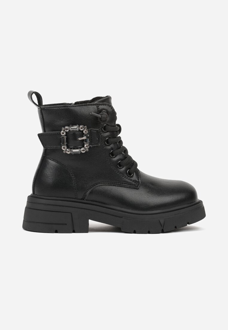 Ghete Worker Negre decorate cu cataramă tip bijuterie la carâmb Fennisena