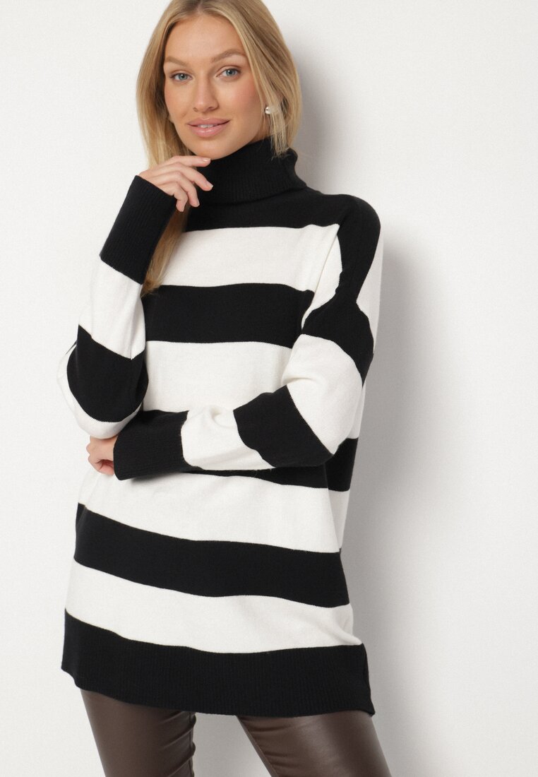 Pulover pe gât Negru cu alb