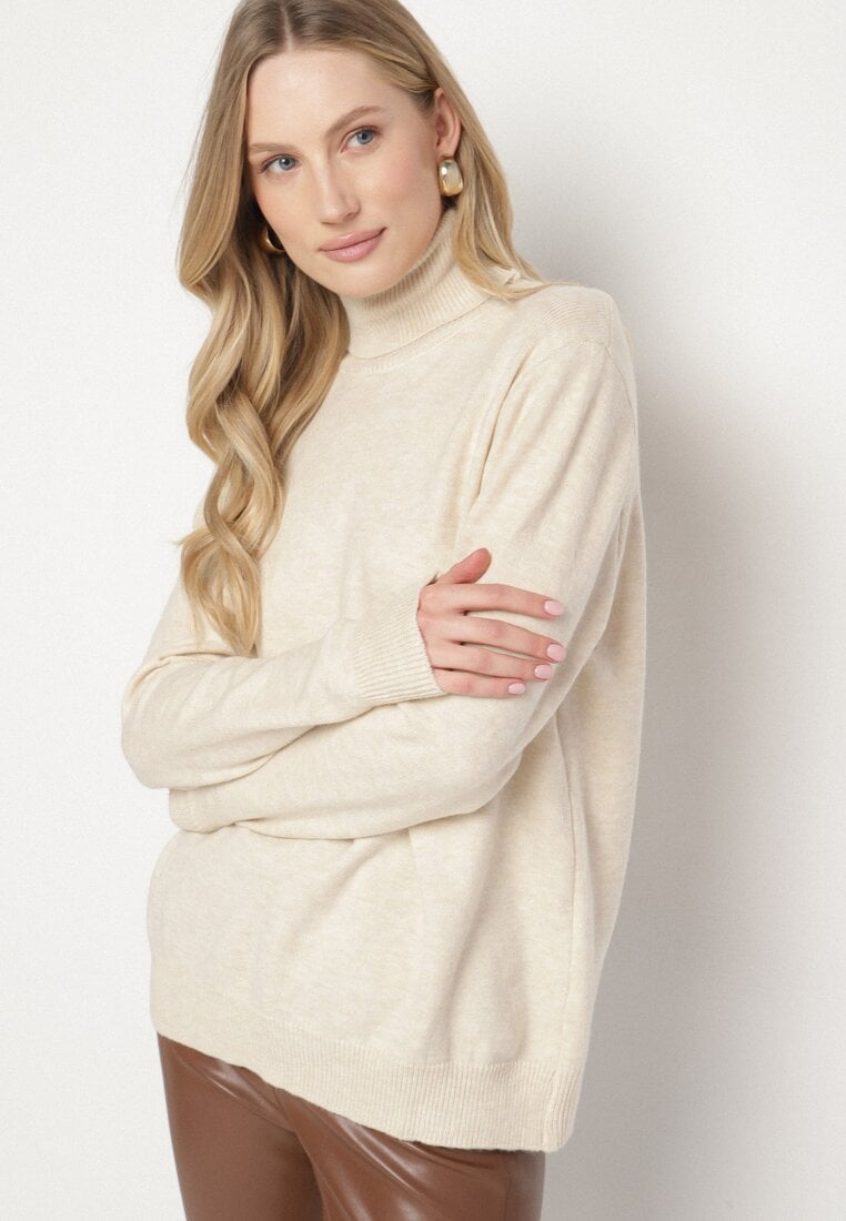 Pulover pe gât Bej deschis