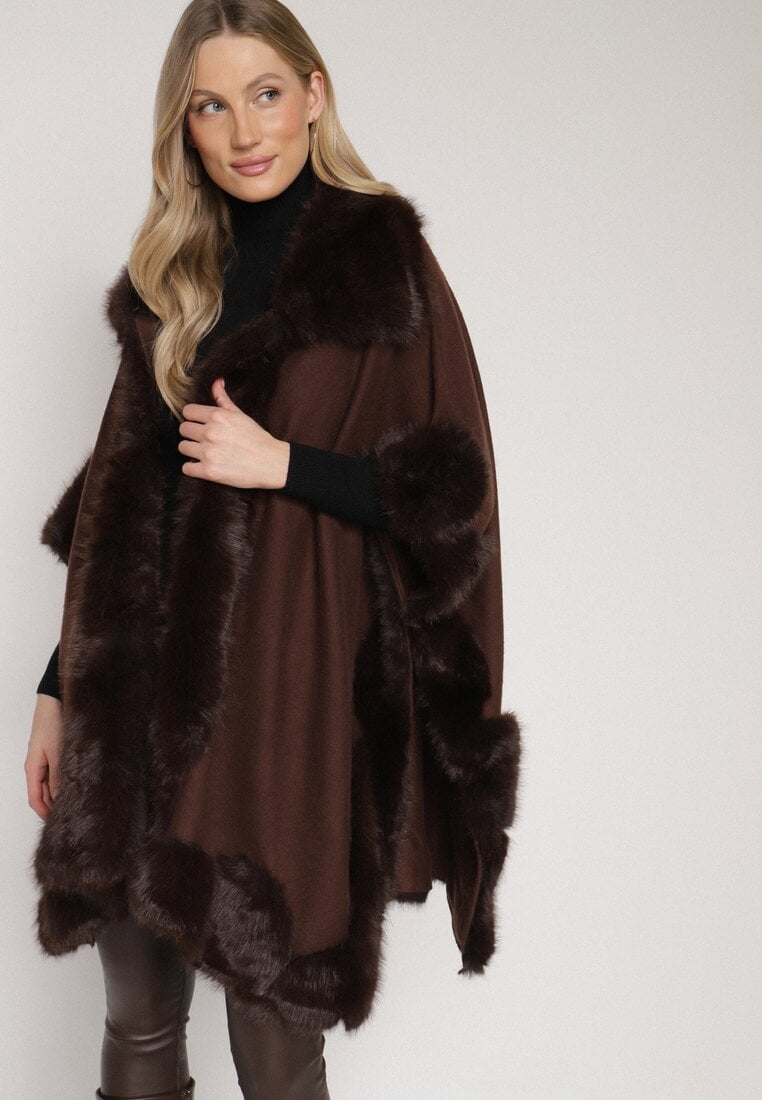 Poncho Maro cu Lână și Vâscoză Ornat cu Blană Delatta