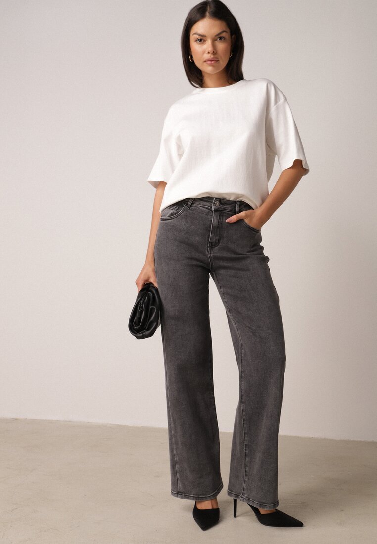 Blugi Gri Lărgi cu talie înaltă Mevicania