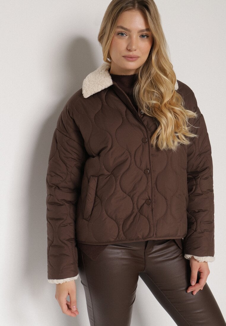 Jachetă Maro stil cămașă matlasată cu guler de blană Seruna