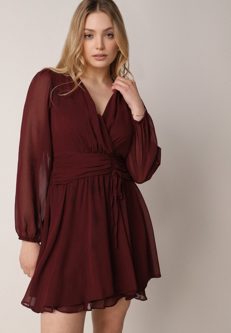 Rochie Evazată Visinie din plasă cu decolteu petrecut Zenessa