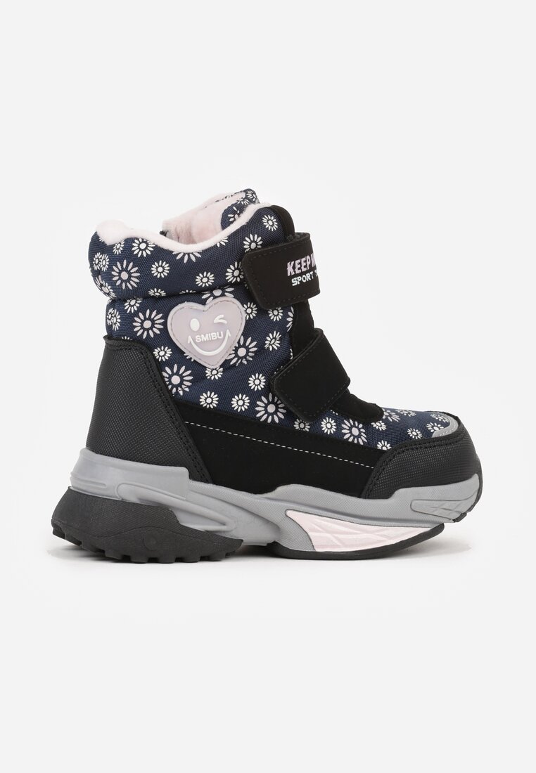 Cizme de zăpadă Bleumarin cu Flori și Inimă și Textul Alwedina
