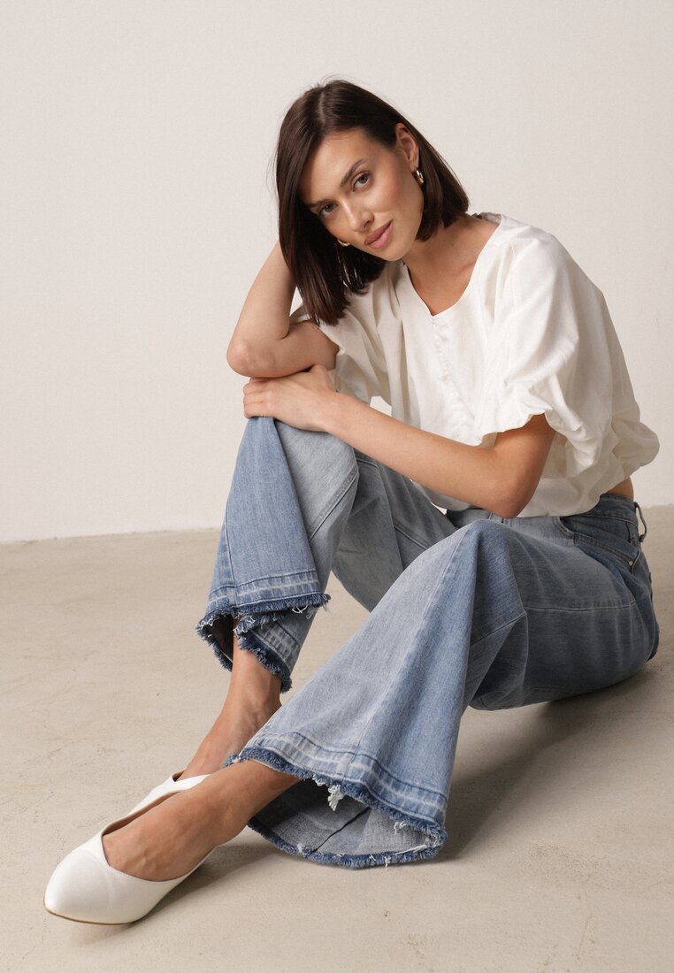 Blugi bicolori albaștri cu croială largă cu talie înaltă Seronore