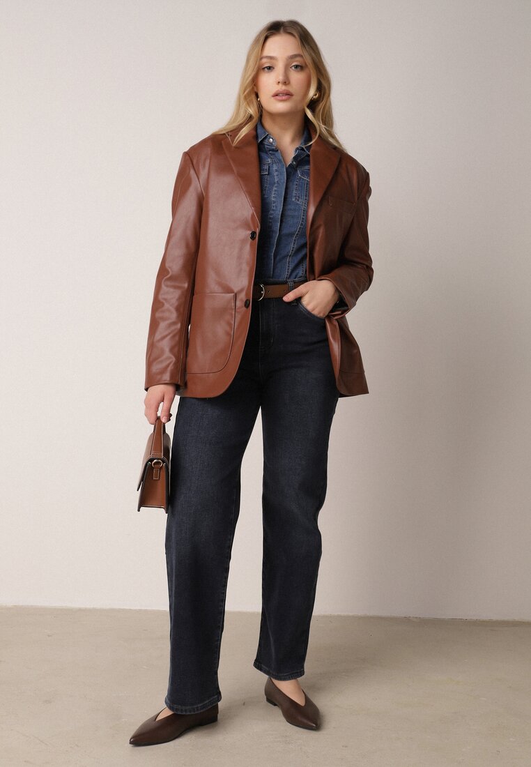 Blugi Albaștri din Bumbac cu Talie Înaltă și Picioare Largi Nixeasi