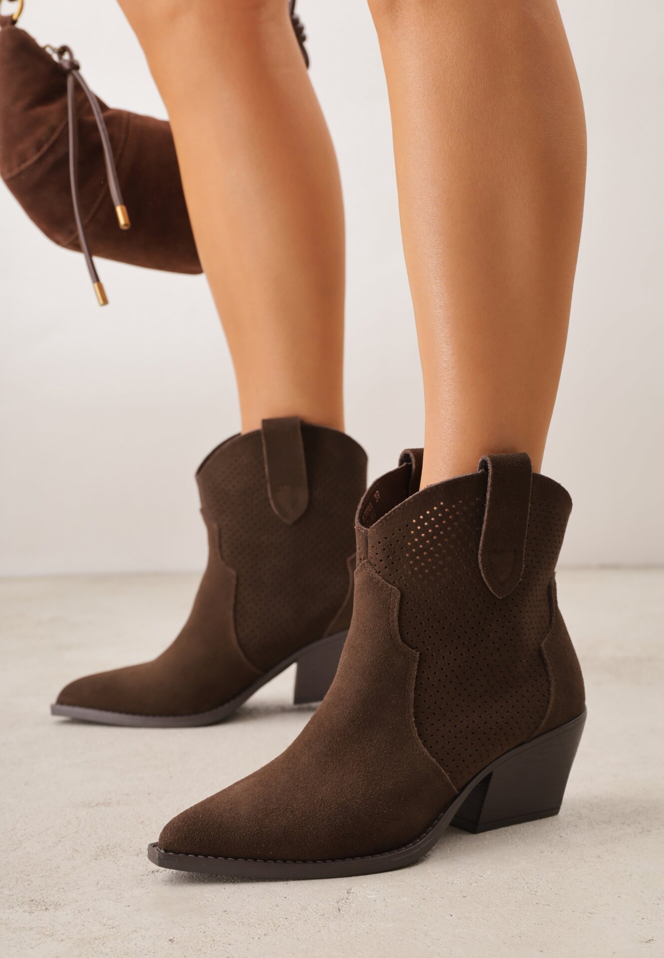 Botine Maro închis din piele stil cowboy cu toc conic Elinyra