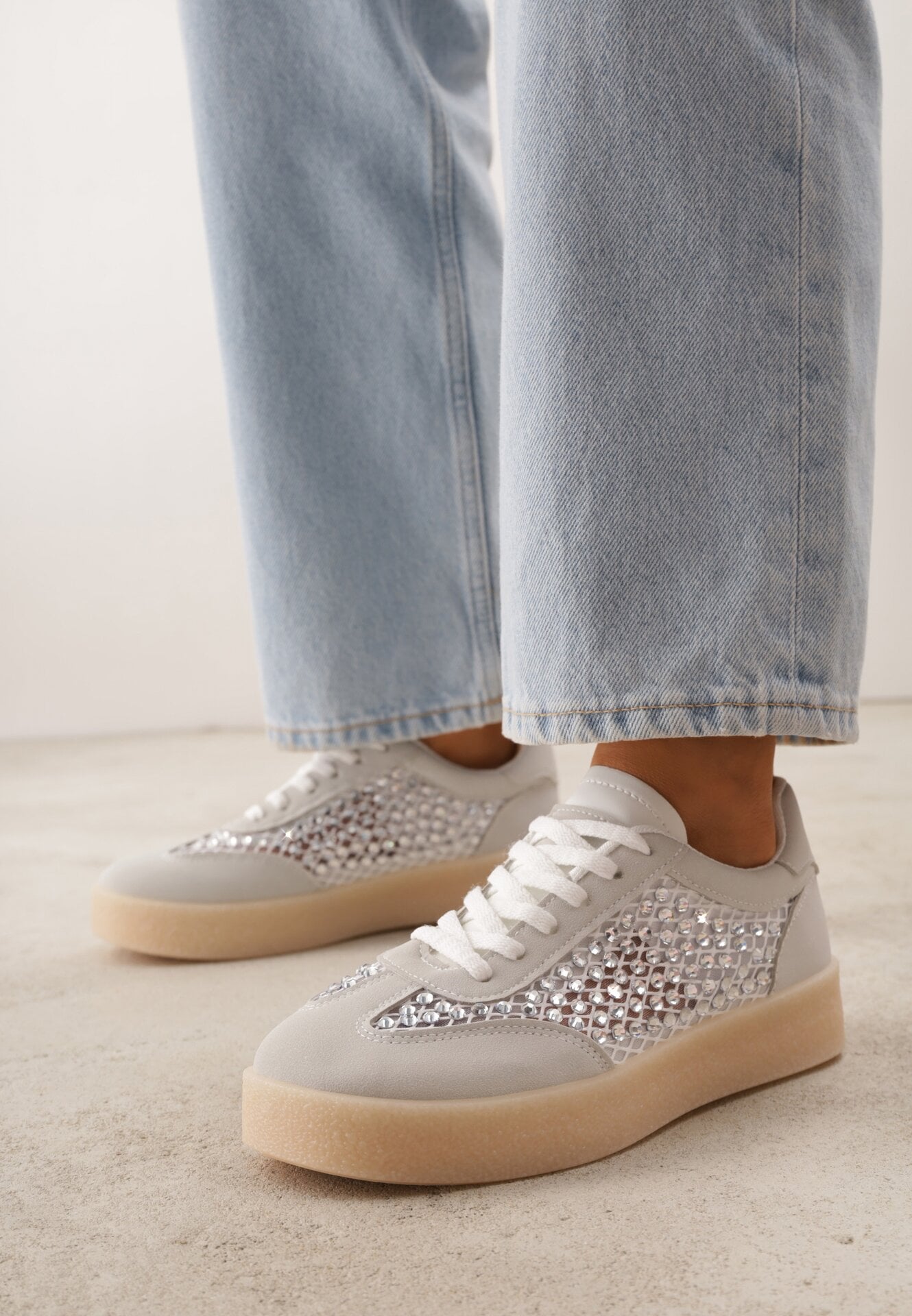 Adidași Gri pe Talpă Groasă Decorați cu Zirconii Orinrya