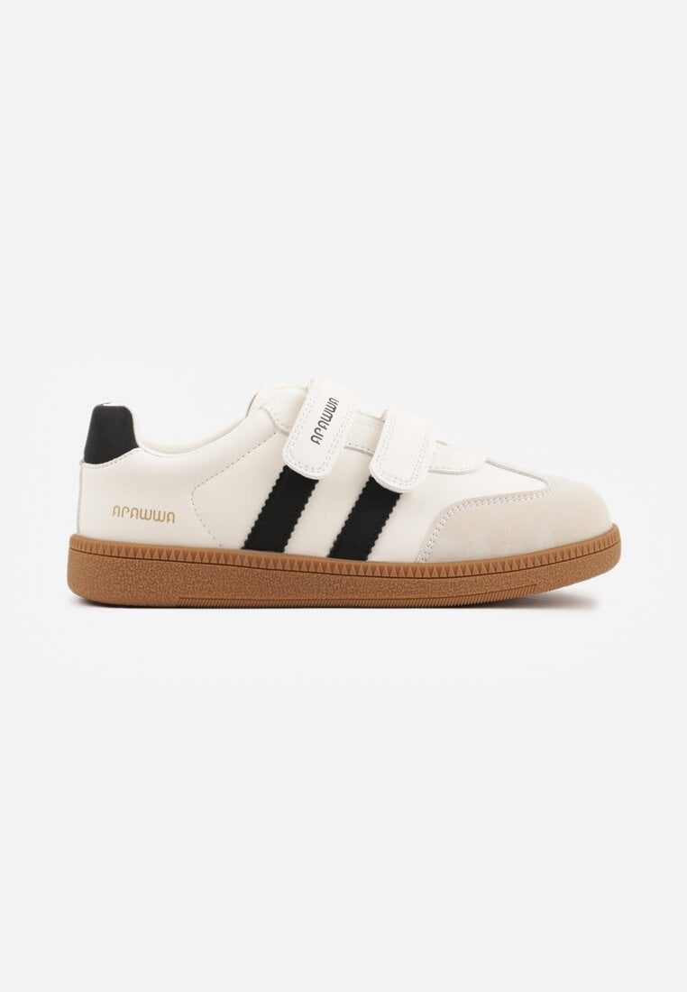 Pantofi sport bej Sneakers cu branț din piele și benzi decorative Menilane