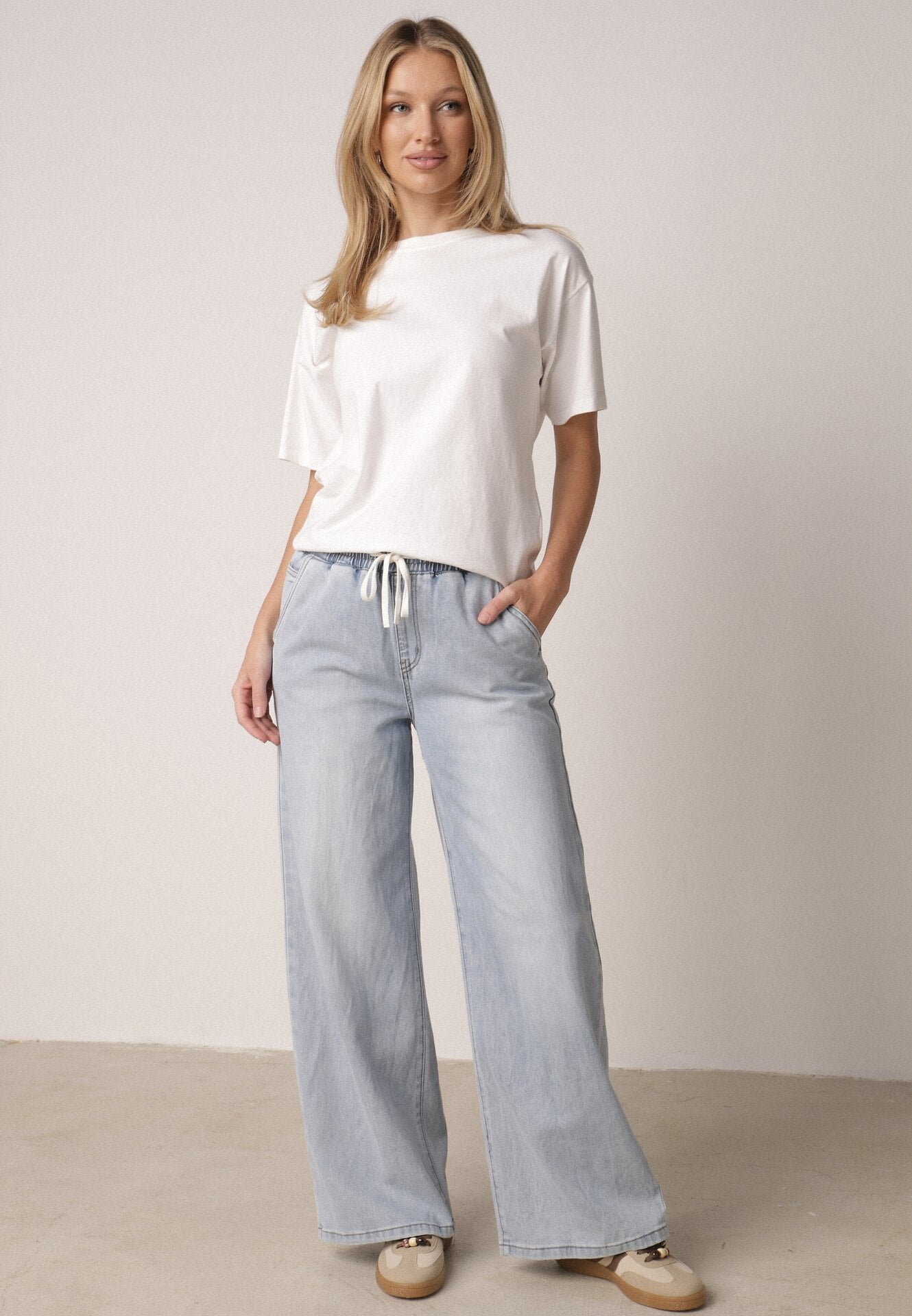 Blugi Albastri cu Lyocell și Bumbac cu Croi Larg cu Legătură Zolia