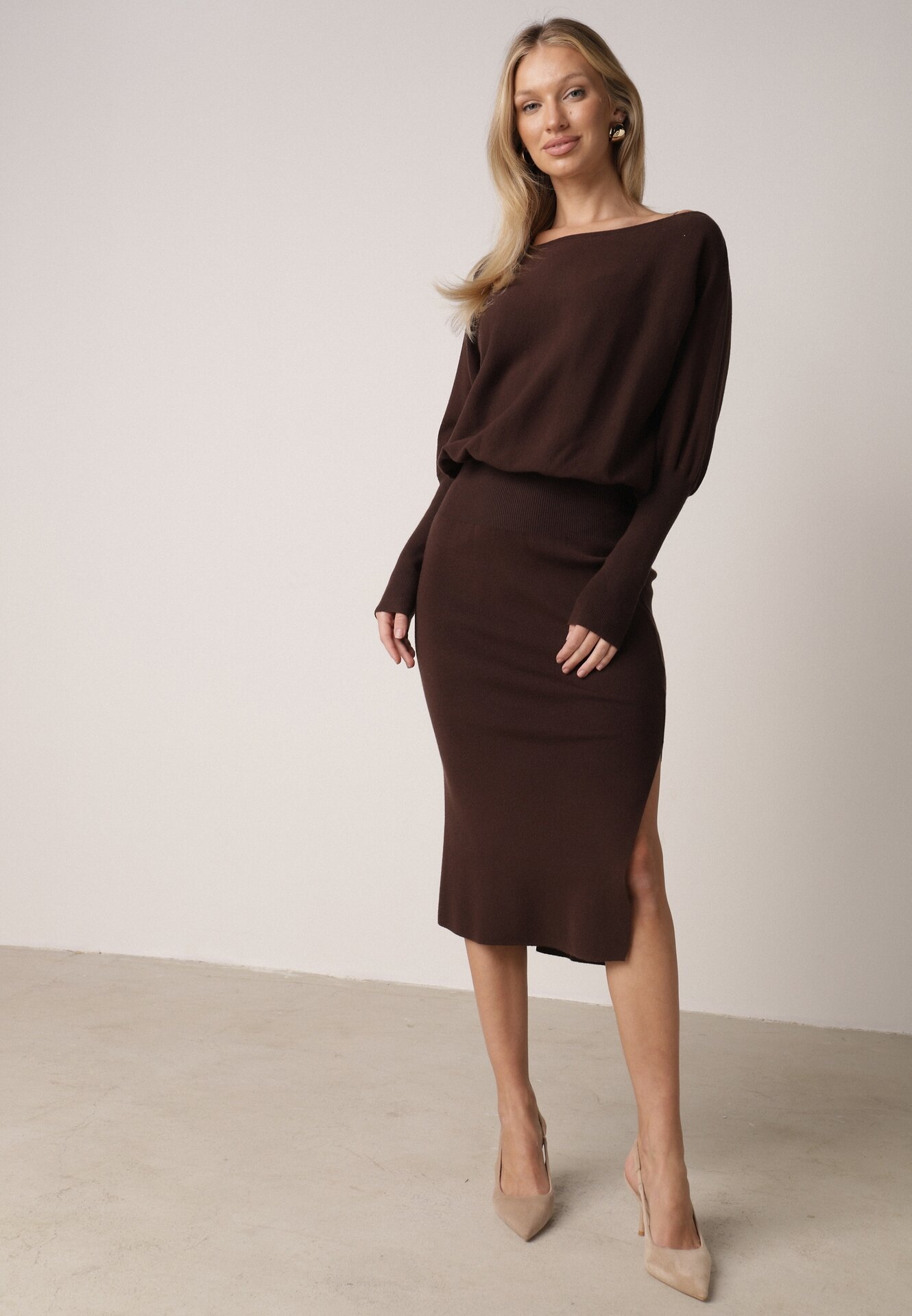 Rochie Maro Tricotată cu Viscoză Croi tip liliac cu Decolteu bărcuță Tisan