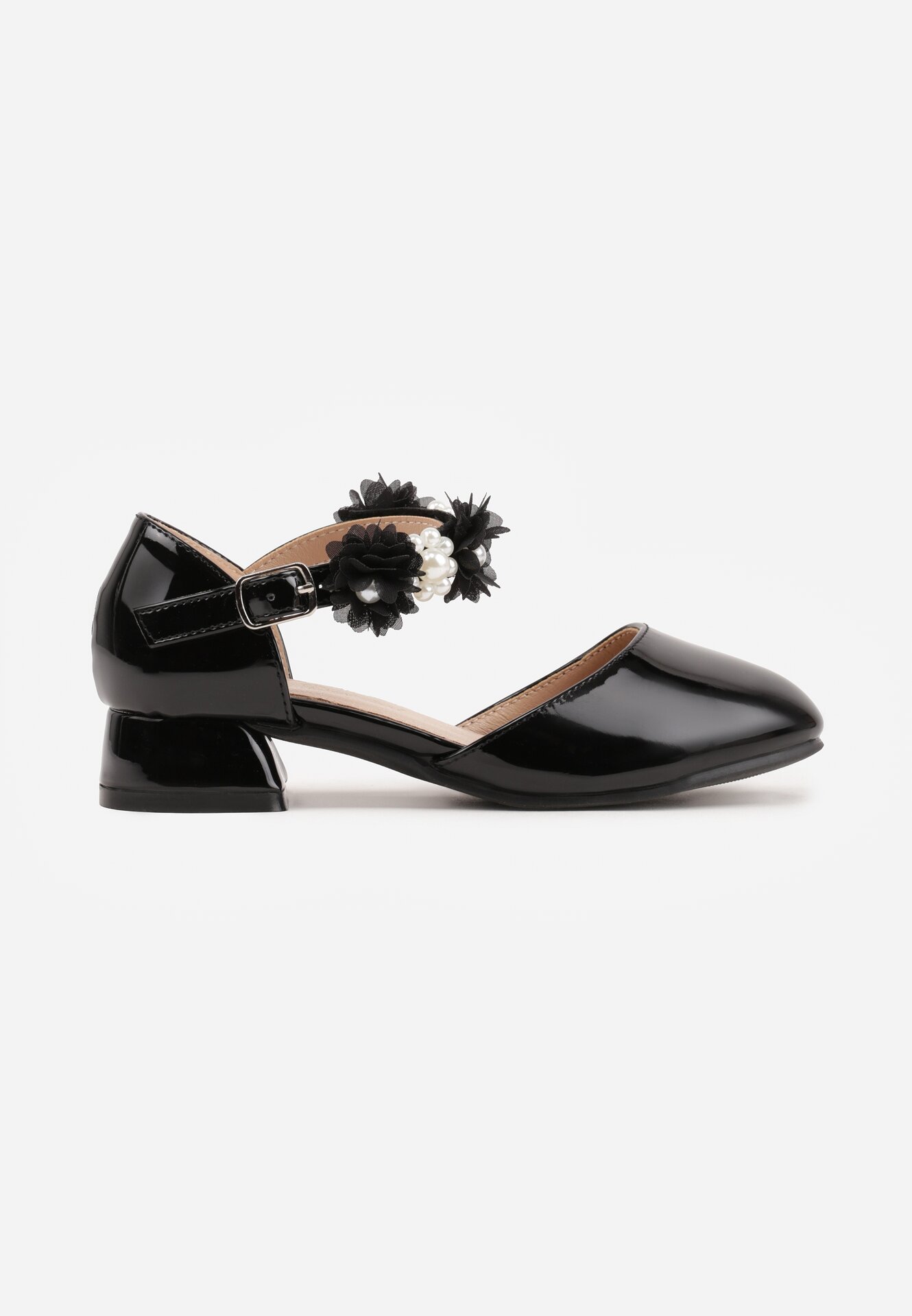 Sandale Pantofi cu toc Negre Elegante pe Toc Mic Gros cu Aplicație Florală Hialea
