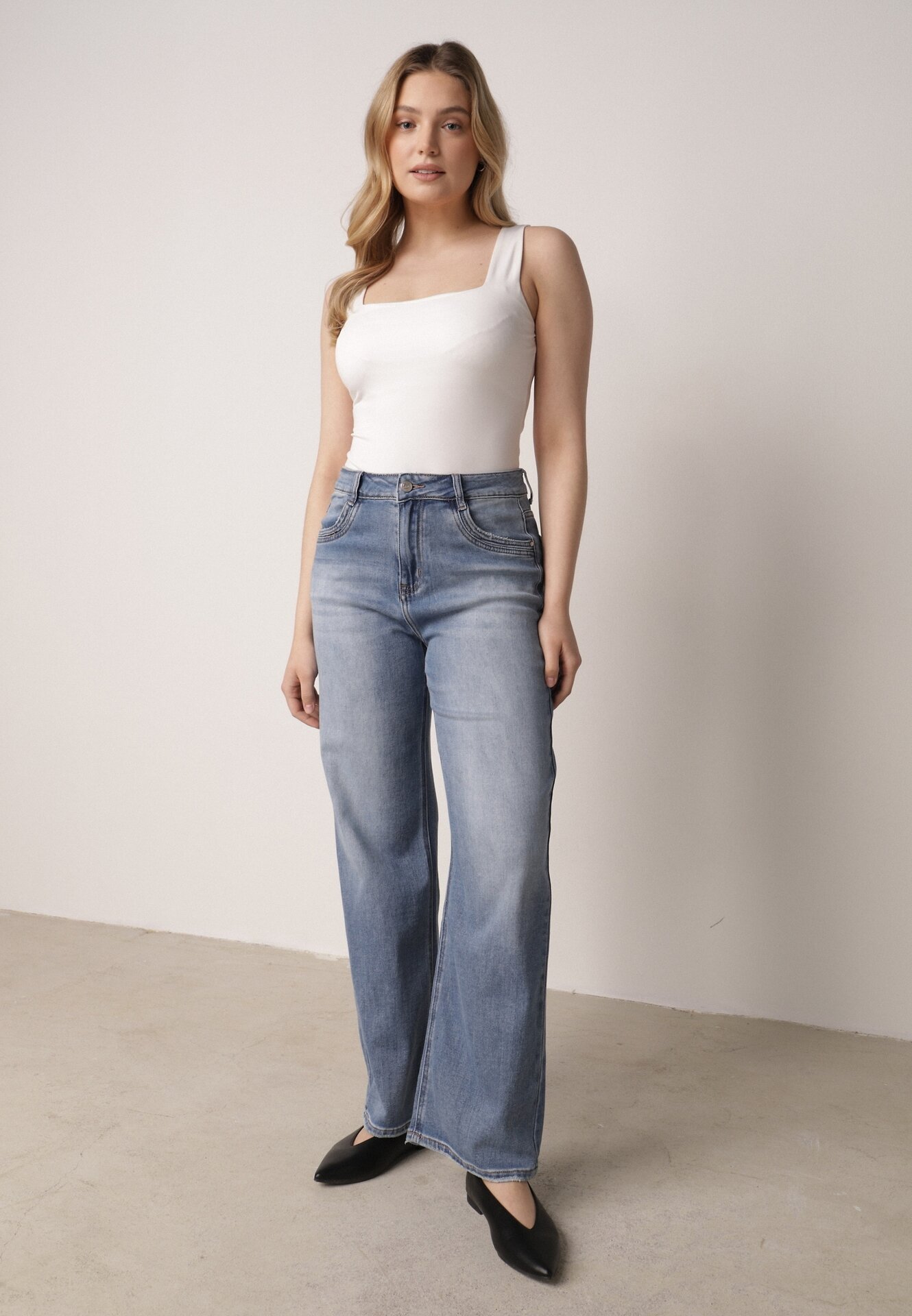 Blugi Albaștri cu Talie Înaltă și Picior Larg cu Bumbac și Viscoză Corraesea