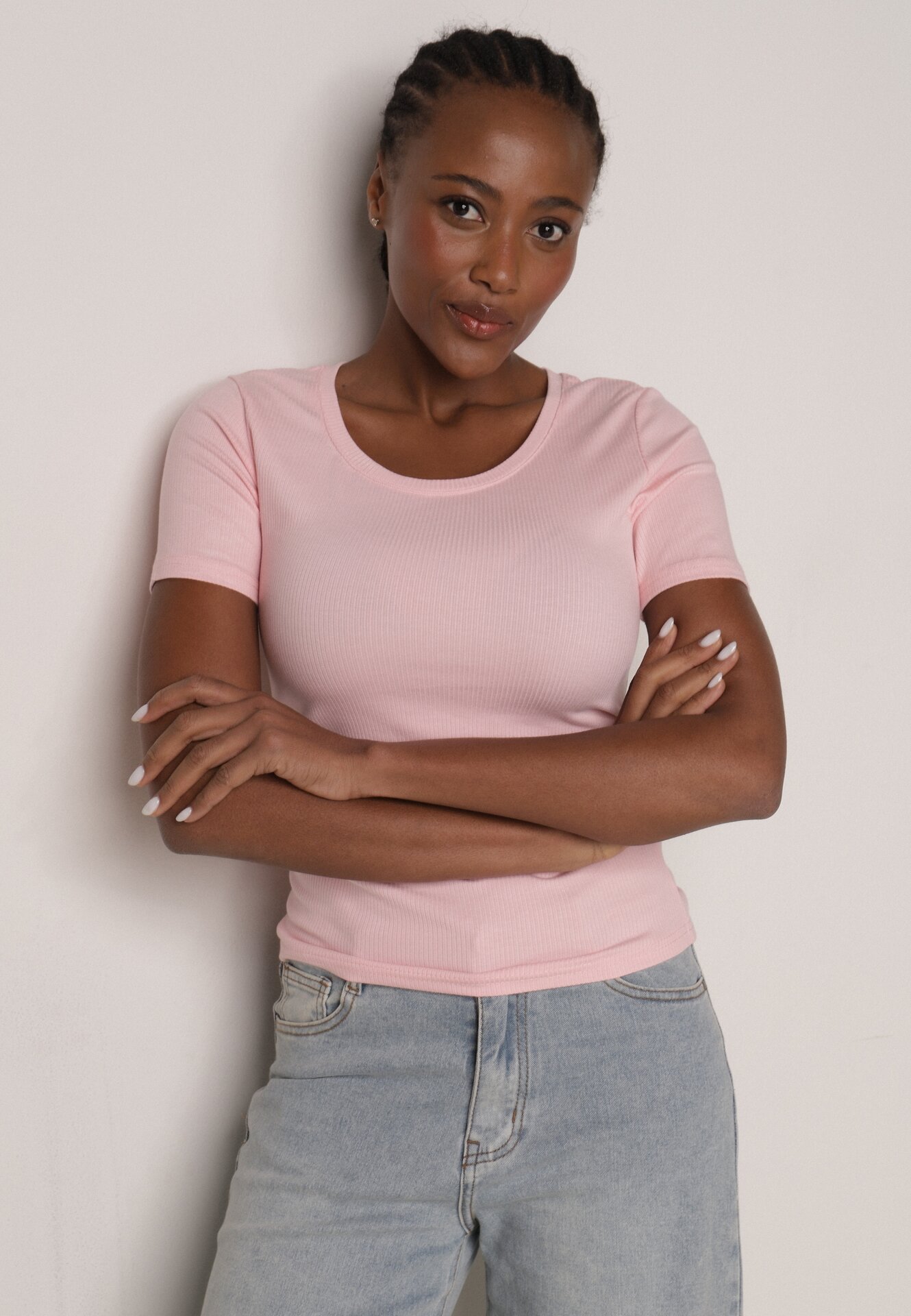 Tricou Roz Reiat Decorat pe Laterale cu Încrețituri Nedisa