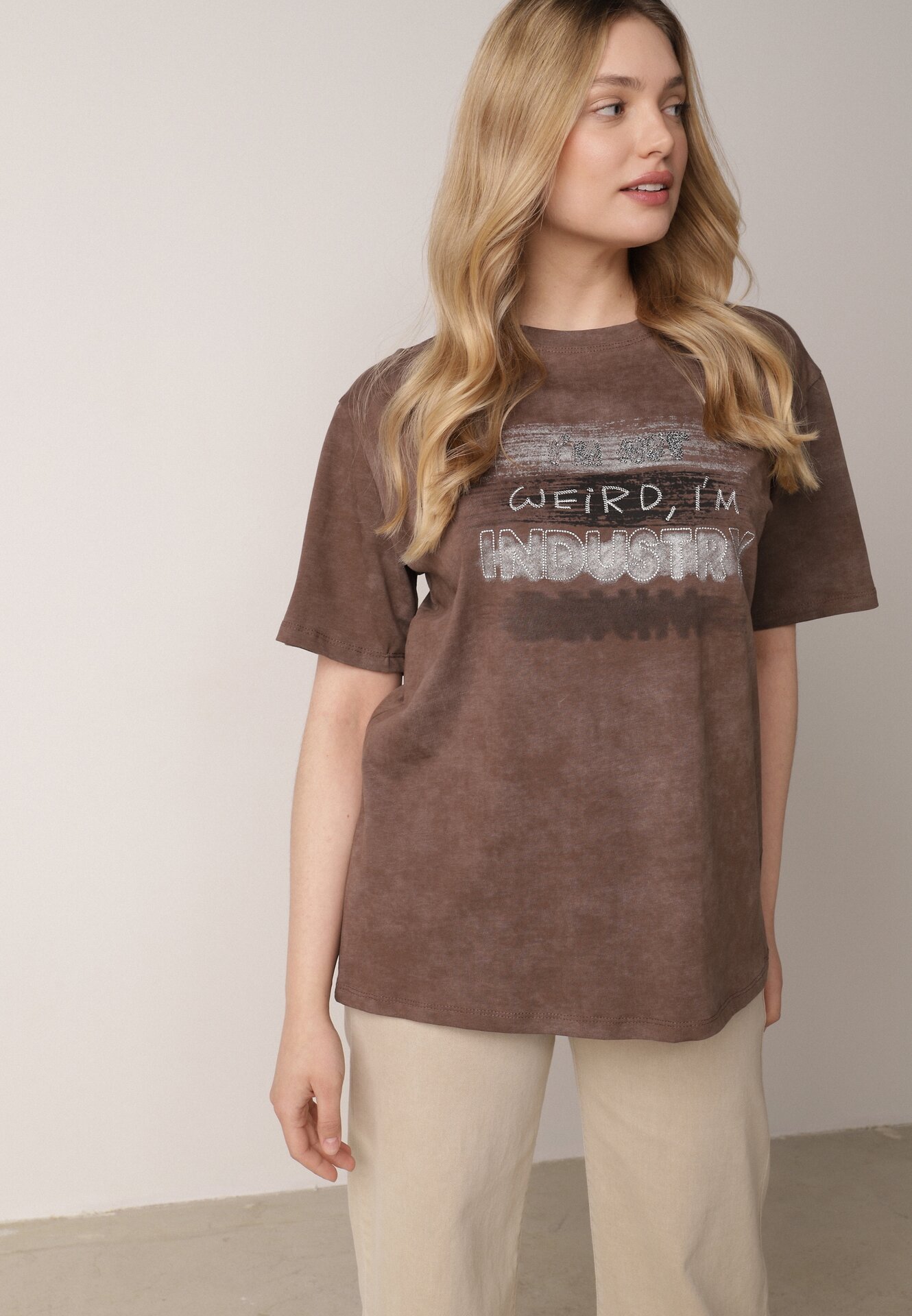 T-shirt Maro din Bumbac cu Croială Oversize cu Imprimeu Orinvyra