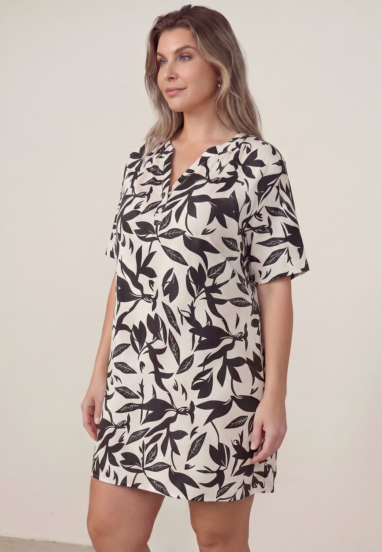 LA ROPAラロパ Rochie tip cutie din vâscoză, cu imprimeu vegetal și nasturi la