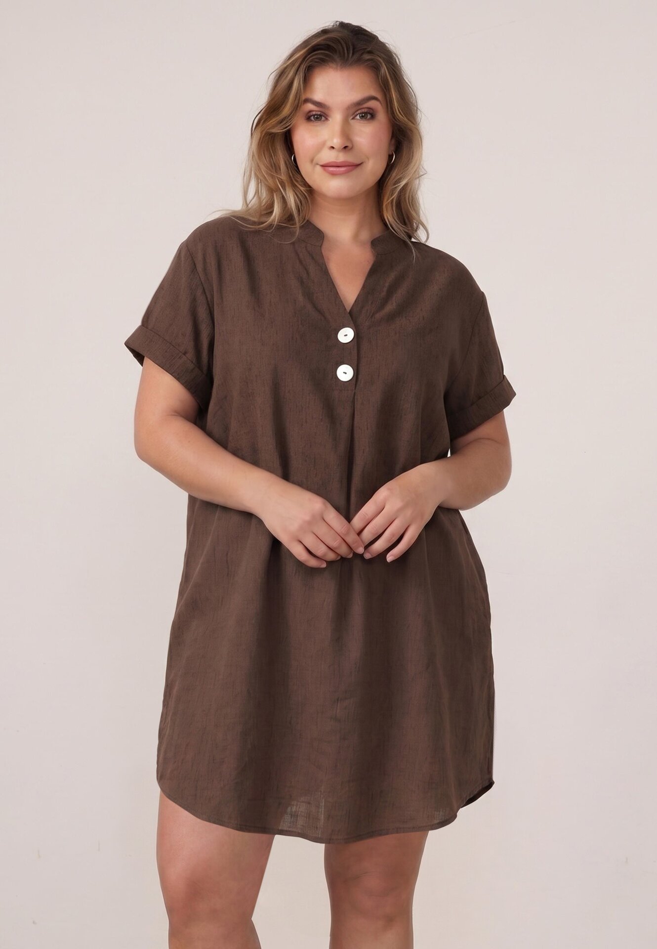 Rochie din bumbac, croi drept, cu nasturi decorativi Kateira Maro