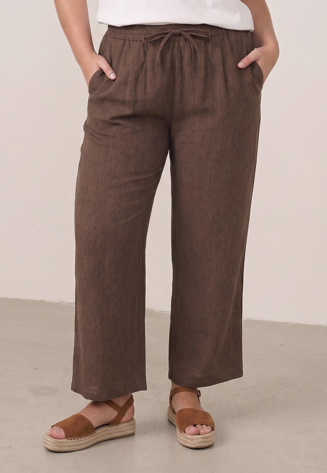 Pantaloni Casual Largi cu șnur și elastic în talie Caeena Maro