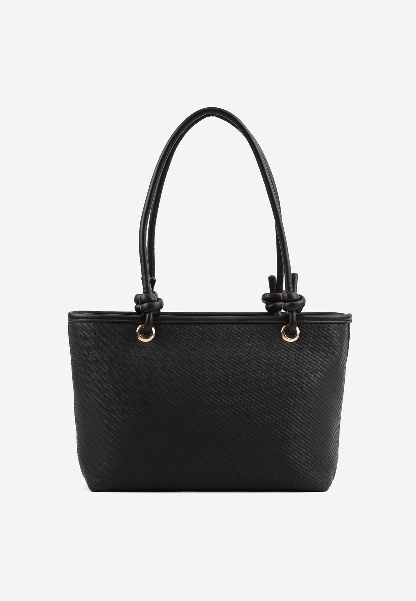 Shopper cu noduri decorative și împletitură Damomela Neagră