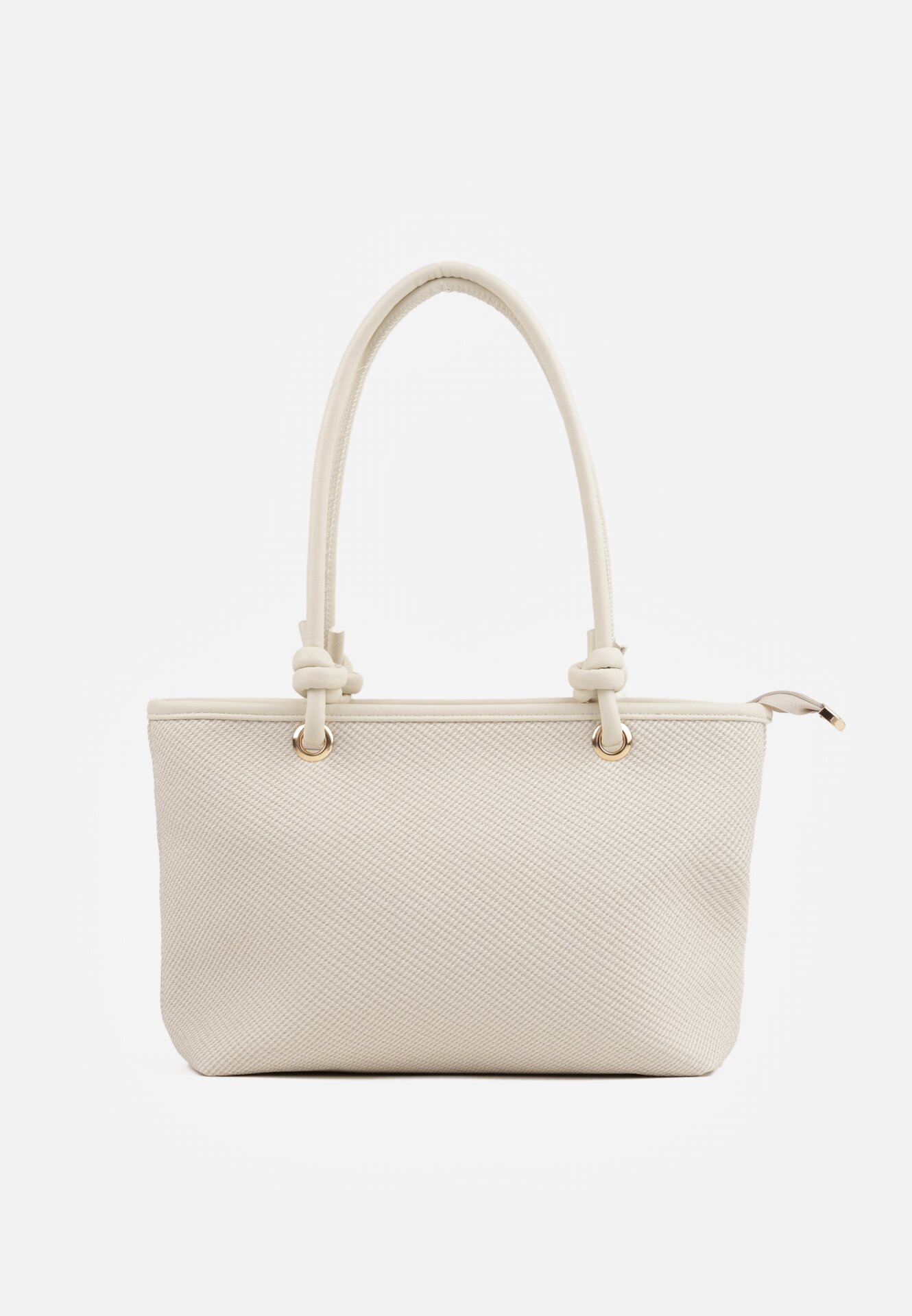 Shopper cu noduri decorative și împletitură Damomela Albă