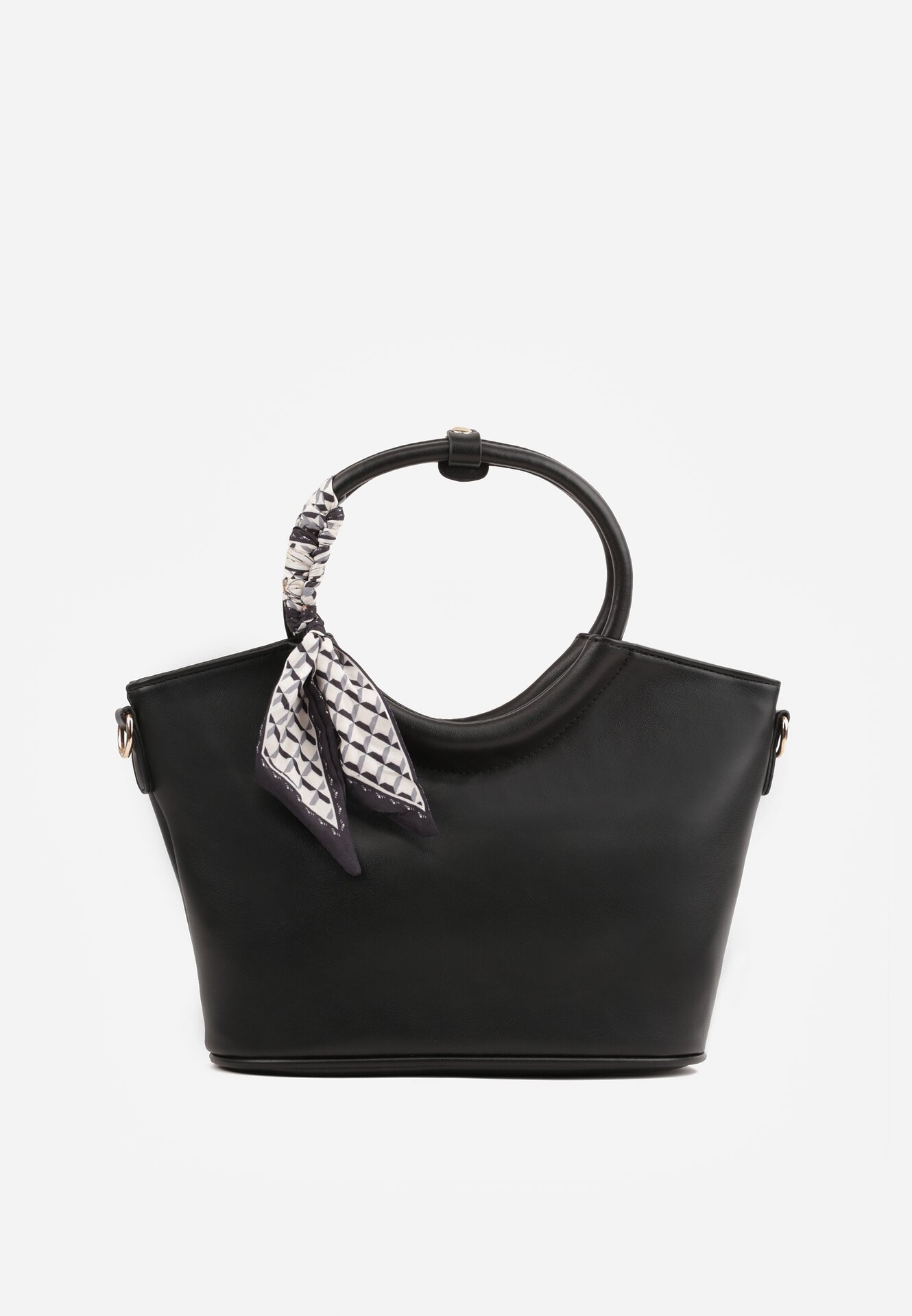 Geantă shopper de mână cu eșarfă decorativă, mânere rotunde și curea Eudessa Neagră