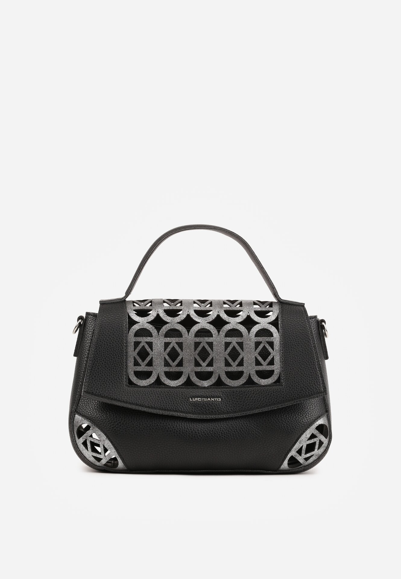 Geantă crossbody cu mâner, decorată cu inserții ajurate Nomipea Neagră