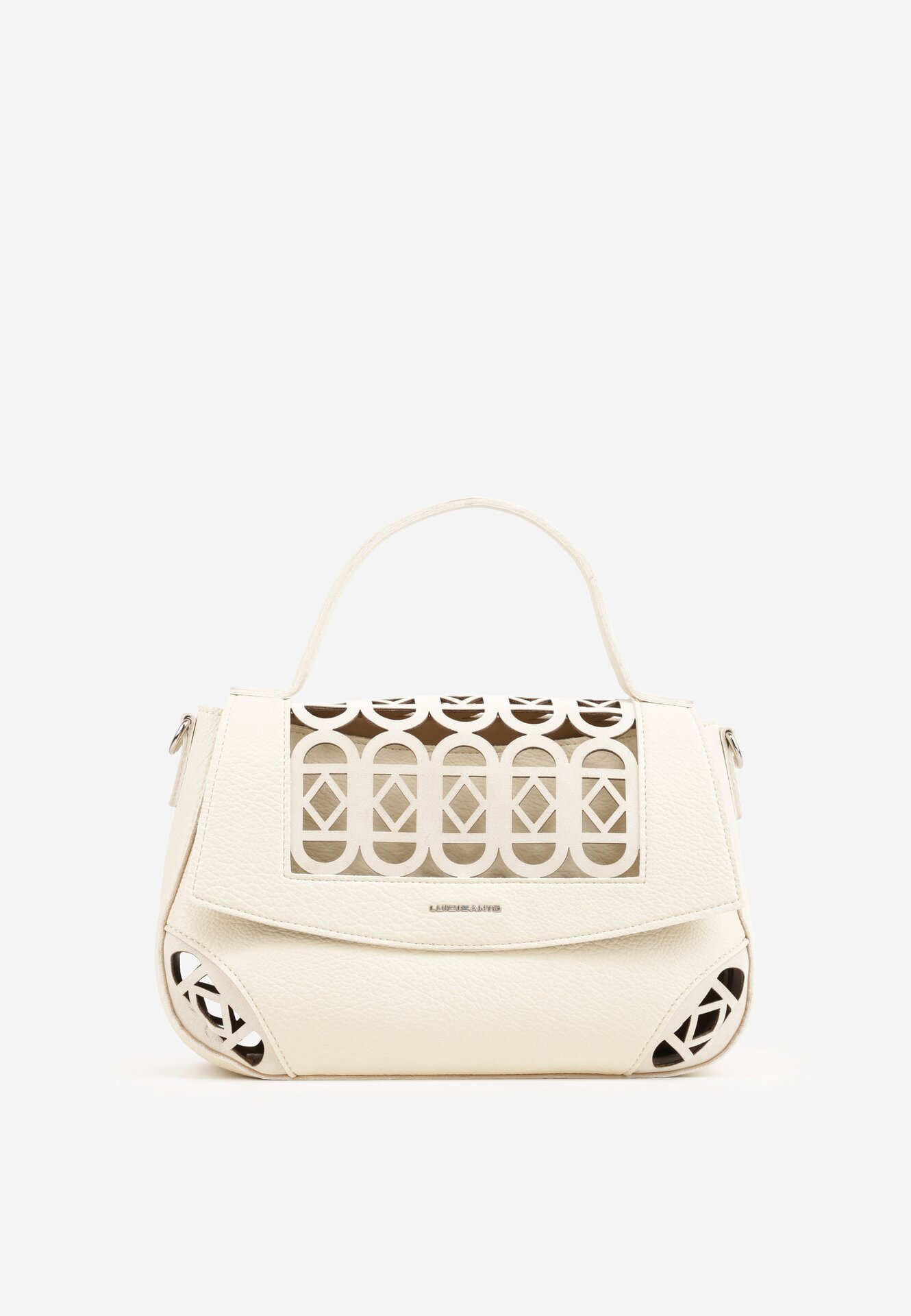 Geantă crossbody cu mâner, decorată cu inserții ajurate Nomipea Bej