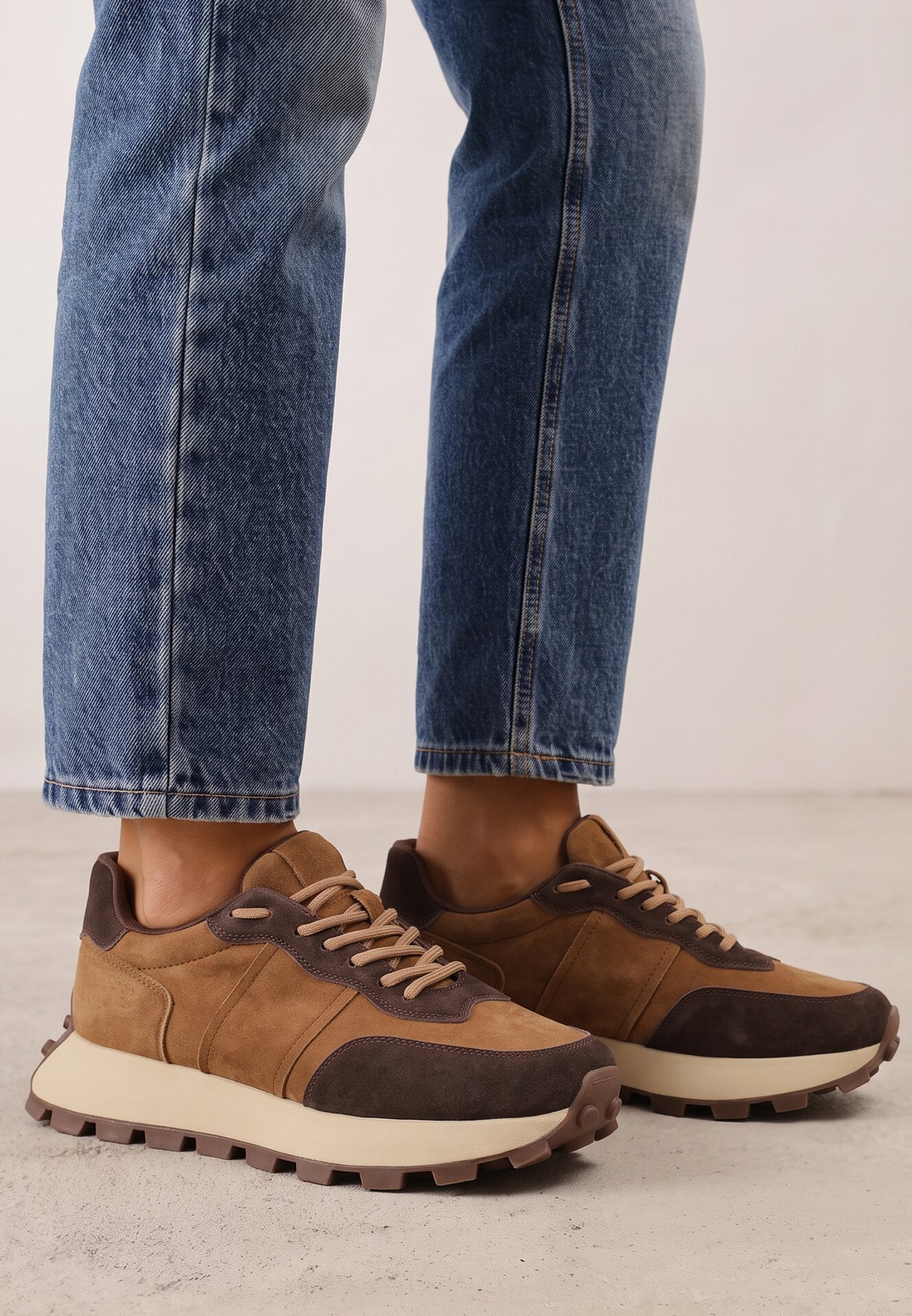 Sneakers din piele naturală pe talpă groasă cu profil Velie Maro