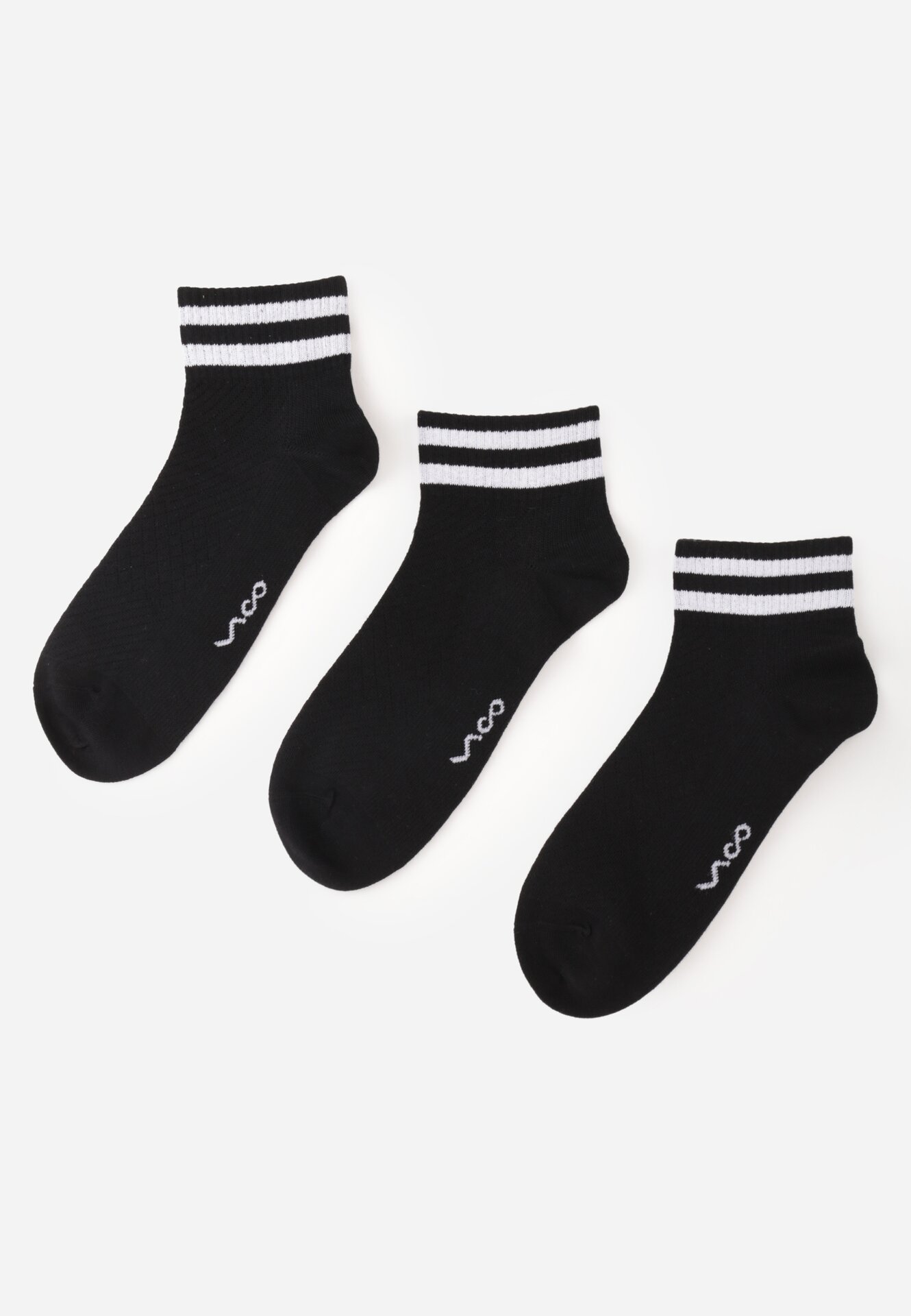 Set 3 șosete din bumbac peste gleznă cu dungi la manșetă Hossi Negre